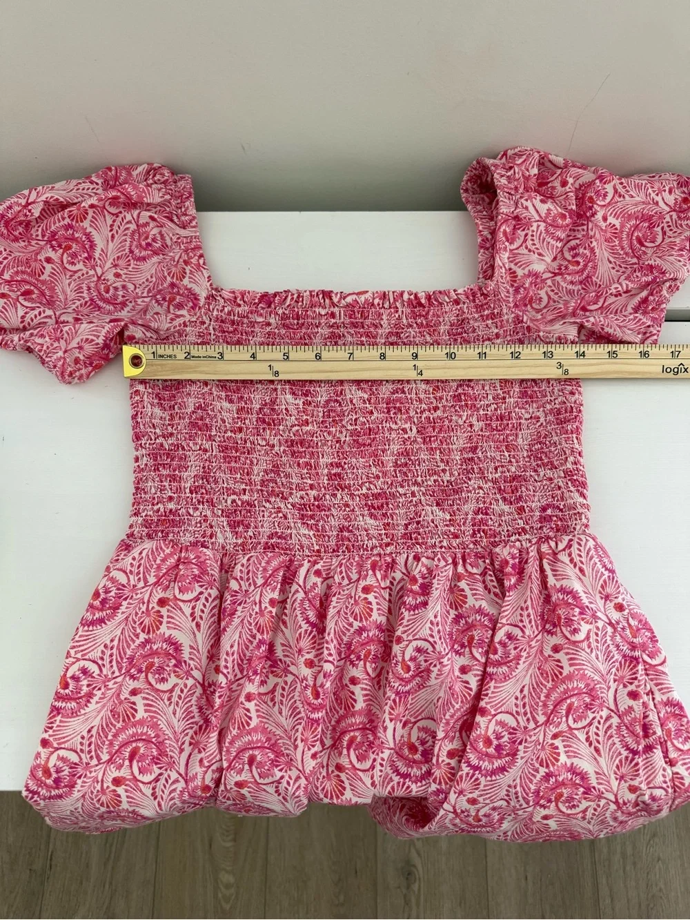 J.Crew Dandelion Swirl Puff Sleeve Smocked Mini Dress Pink Small